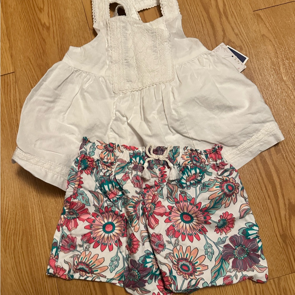 White Top and Floral Shorts Set brand new